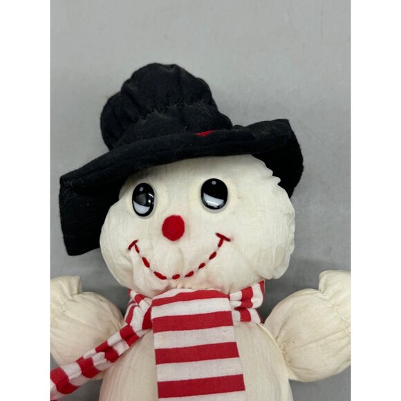 vintage snowman plush Christmas tree ornament white black top hat scarf 6" READ - Picture 2 of 9